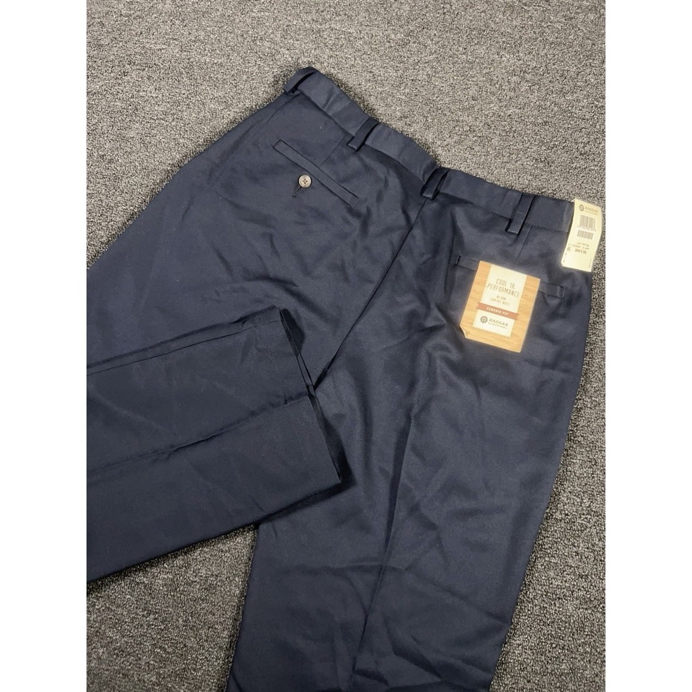 New Haggar Pants Men 36x29 (Fits 36x28) Blue Cool 18 Performance Classic Fit